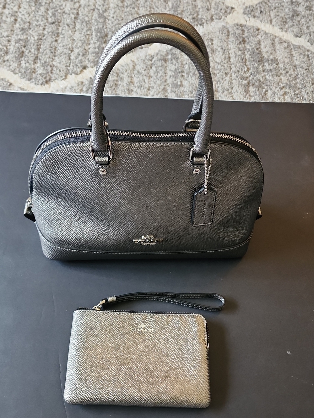 Coach Mini Sierra Black Pebbled Leather Satchel with Matching Wristlet.